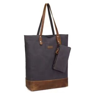 VASCHY Women Leather Canvas Tote Water Resistant Vintage Large Shopper Work Gray